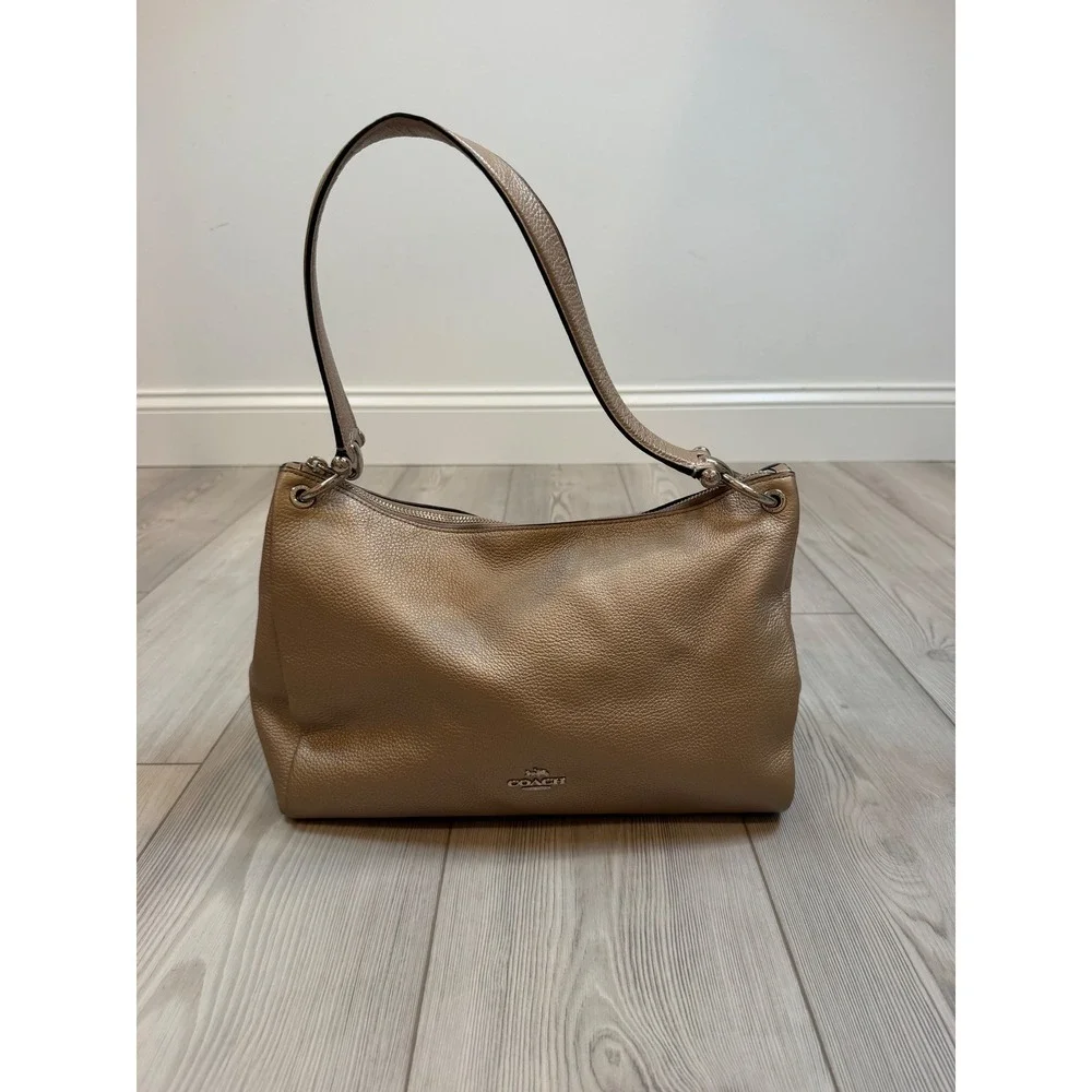 Coach Mia Hobo Metallic Champagne Gold Pebbled Leather Shoulder Bag F29137